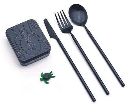 Outlery - Set di posate da viaggio in acciaio inox (colore blu balena) - Custodia per un facile trasporto - Facile montaggio e pulizia - Durevole nel tempo - Dimensioni 8X6 cm