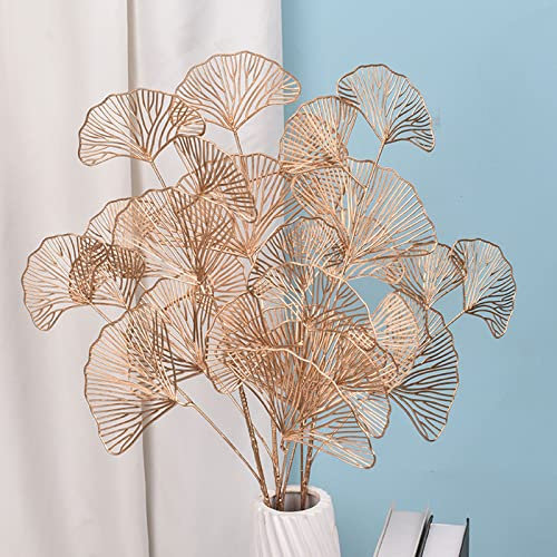 FGYZYP Künstliche Ginkgo-Blätter, Zweige, künstliche Kunststoff-Trockenblumen, Blumenstrauß, Frühlings-Kunststoff, 3 Gabeln, goldfarbenes Ginkgo-Blatt-Blumenarrangement für Zuhause, Party, Hochzeit,