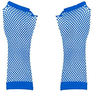 Lange Netz Handschuhe Fingerlose Party Zubehör Handschuhe für Party Kostüm Goth Punk Handschuhe Abendhandschuhe 80er Jahre Fingerlose Netzhandschuhe Vintage Dehnbar Handschuhe (Blue, One Size)