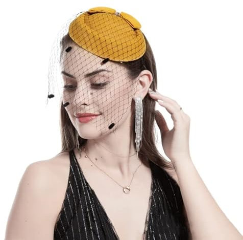Kopfschmuck Schleife Mesh Perlen Fascinator Hut Damen Mädchen Schleier Pillbox Partyhut Elegant Retro 20er 50er Jahre Haarspange Bankett Klassisch Haarschmuck für Hochzeit Cocktail Pferderennen