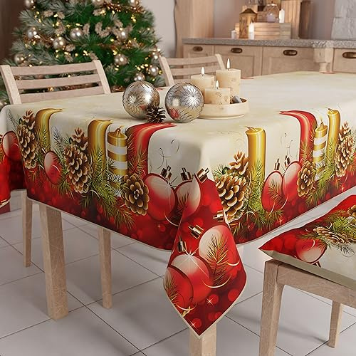 PETTI Artigiani Italiani - Tovaglia Natalizia Antimacchia Rettangolare Copritavolo Natalizio Cucina Disegno Candele X6 Posti (140x180 cm) 100% Made in Italy