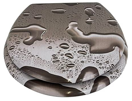 SAVING HUB Wooden Toilet Seat Novelty Design - Adjustable Stainless Steel Hinges Loo WC Toilet MDF Seats - Easy to Install Oval Shaped 3D Effect Printed Fitting Included (Waterdrop)