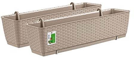 PAFEN 2X Blumenkasten Blumentopf 10L mit Halterungen - 585 x 145 x 155 mm - Rattan-Optik Pflanztopf Balkonkasten Pflanzkästen Befestigungshaken, Mocca