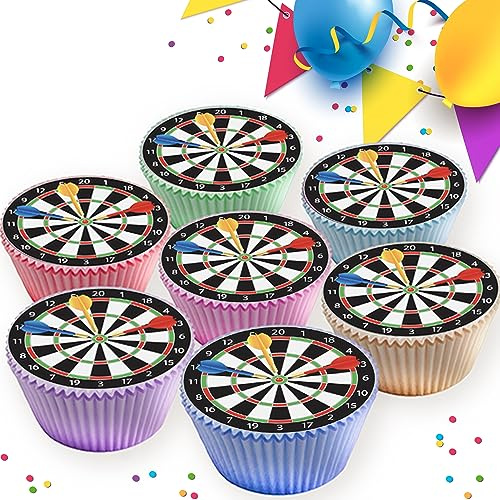 30 x DARTS DARTBOARD ARROWS EDIBLE ICING 3.8 cms CUPCAKE TOPPERS DECORATIONS - DART30