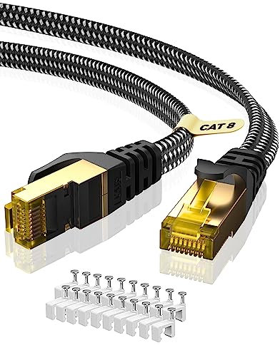 ARISKEEN Cat 8 Ethernet Kabel 12M, Cat8 Geflochten Flach Hochgeschwindigkeit (40Gbps 2000Mhz/s) Gigabit Rj45 STP Geschirmtes Internet Netzwerk Lan Patch Kabel Draht für Router Modem Panel