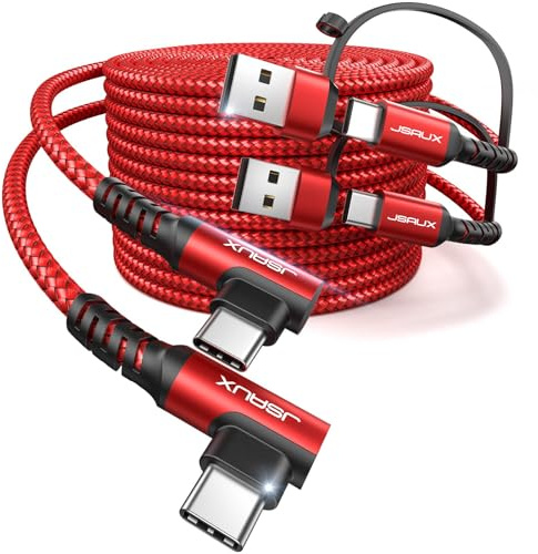 JSAUX 100W USB C Kabel 3M [2-Pack], USB C zu C Kabel Typ C Ladekabel Rechter Winkel 5A Schnellladekabel Kompatibel mit iPhone 16 Pro Max/16 Plus, iPad, MacBook, iPhone 15, Galaxy S25 S24 S23, Huawei