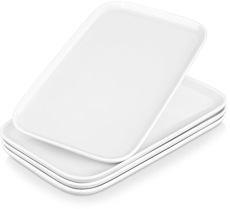 MALACASA Juego de 4 platos de servir grandes de porcelana para entretenimiento, platos rectangulares blancos de 12 pulgadas para fiestas, bodas, postres, ocasiones de lavavajillas, microondas
