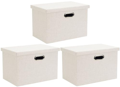 Wintao Aufbewahrungsbox mit Deckel, Faltbare Kisten Aufbewahrung Beige, Klein 33 x 22 x 18 cm, 3 Stück