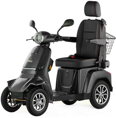 VELECO GRAVIS - 4-Rad-Mobilitätsgerät - Kapitänssitz mit hoher Rückenlehne - herausnehmbarer Lithium-Ionen Akku- montiert und fahrbereit - LED-Beleuchtung - Sicherheitsgurt -Elektromobil (Grau)