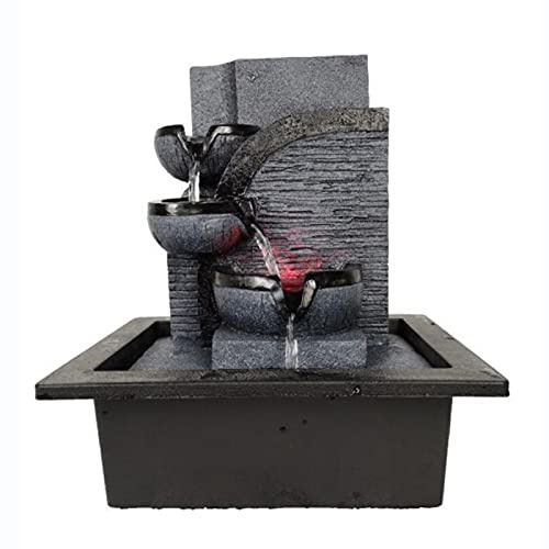 HarBin-Star Fuente de interior con iluminación LED, fuente de mesa, cascada, fuente de agua, decoración de resina para ocasiones, dormitorio, salón, fuente de habitación 23 x 29 x 17,5 cm