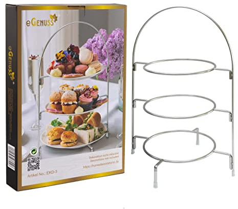 eGenuss Etagere für Teller 3 Etagen Edelstahl Etagere 3 stöckig serviergestell mit rutschfesten Gummifüßen | 6er-Set silberfarbig