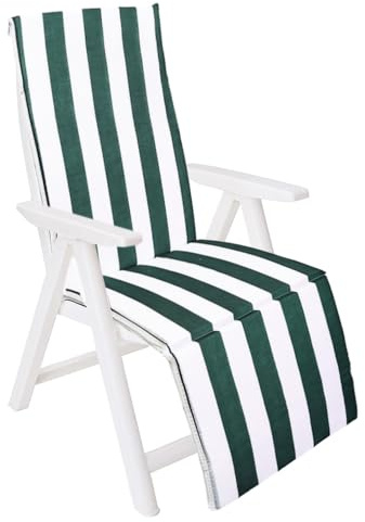 VIRSUS Cuscino per Sdraio con Poggiapiedi da Giardino 261, Misura 46x150 cm, Tessuto Verde e Bianco, Spessore 3,5 cm, Imbottitura Morbida Sfoderabile con Cerniera, Elastico (Sdraio)