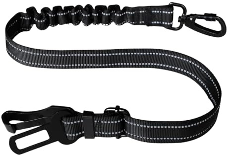 EASERIA Hunde Anschnallgurt fürs Auto, Premium Hund Sicherheitsgurt, Elastische Hundegurt, Länge 53-72- 91 cm, für Alle Hunde, Schwarz- Silberne Punkte