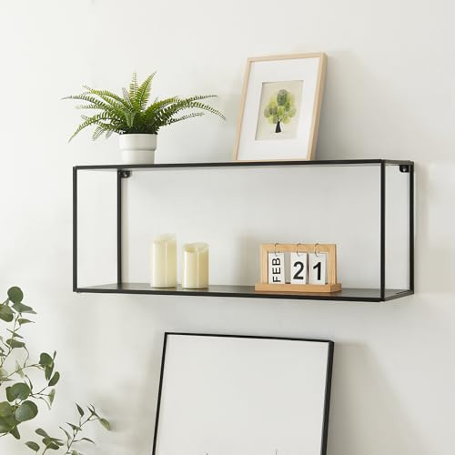 [en.casa] Wandregal Notodden Hängeregal Metallrahmen Küchenregal Bücherregal Industrial Design Schweberegal für Wohnzimmer Küche 90x25x35cm Schwarz