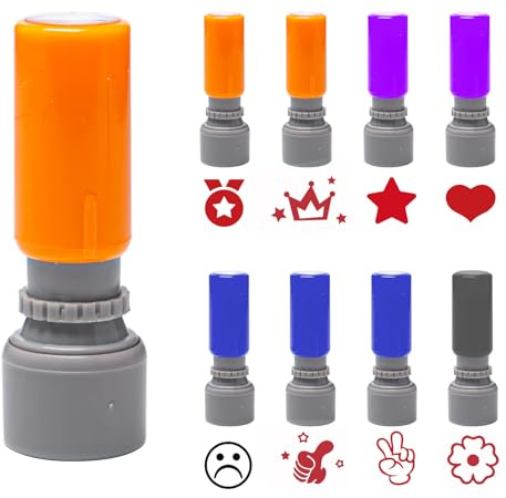 Sxutop 8 stycken självfärgade lärarstämplar stämplar plastbläck för lärare lärarstämplar med 8 motiv för att motivera och stimulera elever
