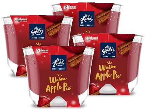 Glade Jar Candle, Scented Candle Infused with Essential Oils, Up to 30 Hour Burn Time, Warm Apple Pie, Pack of 4 (4 x 204g)
