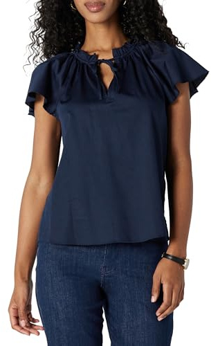 Amazon Essentials Camicetta da Donna in Rasatello di Cotone, vestibilità Comoda, Blu Navy, S