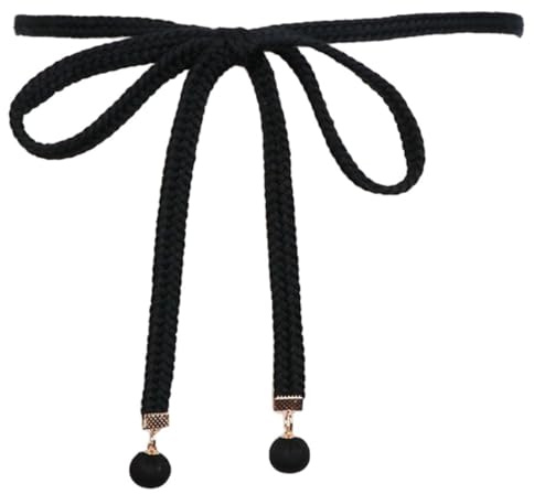 Whakano 2 Stück Geflochtene Taille Gürtel Damen,Dekorativen Taillengürtel Kleidgürtel,Schmaler Gürtel Frauen,Taillenkette,Kettengürtel für Kleid Jeans Rock Langen Hemden,148 cm,Schwarz