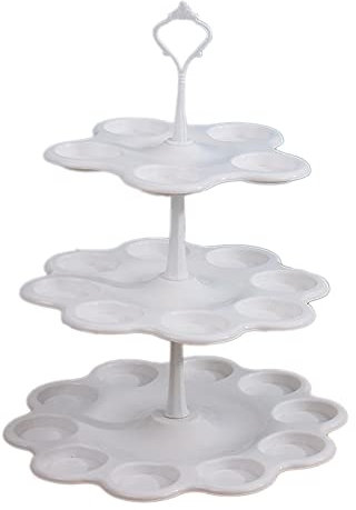 Blausky Cake Stand with 3 Levels and Carry Handle, Cake Stand, Cupcake Stand, Cake Stand Holder, Food Display Serving Plate for Dessert, Cakes, Biscuits, Pastries, Fruit, White