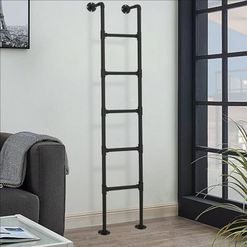 An der Wand montierte Leiter, Dachbodenleiter für den Dachboden, Ausstiegsleiter für Kellerfenster, Schwarze Not-Feuerleiter aus Schmiedeeisen, Trittleiter aus Metall für das Dach Einer Lage