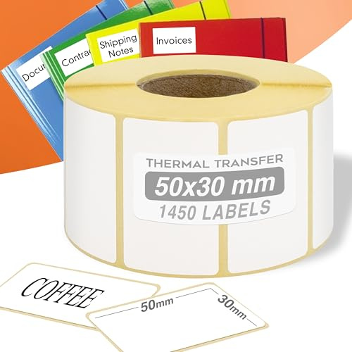 GIANTO 1 Rotolo di Etichette Adesive 50 x 30 mm, Diametro Interno anima da 40 mm, per Stampanti Termiche Universali compatibili con Zebra, Citizen per Ufficio, Stampa Trasferimento Termico e Diretto