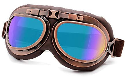 AYXAMO Motorradbrille，Motorradbrille Herren Retro Motorradbrille Brille Vintage Moto Classic Goggles Pilot Bike Kupfer Helm(Retro Goggles 2 7C)