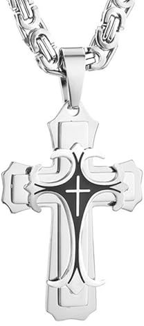 RMYSUM Reines Titan Link Versilberte Kreuz Halskette,Panzer Kette Kruzifix Halskette,Schlichter Hip Hop Schmuck