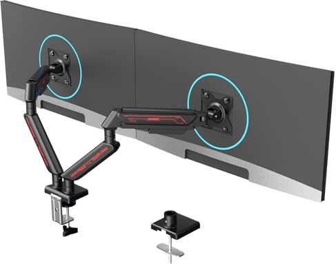 ETHU Dual Monitor Arm Desk Mount for 13-32 Screens 2-9kg | Gas Spring Dual Monitor Stand with Tilt Swivel Rotation, C-Clamp and Grommet Base, Black