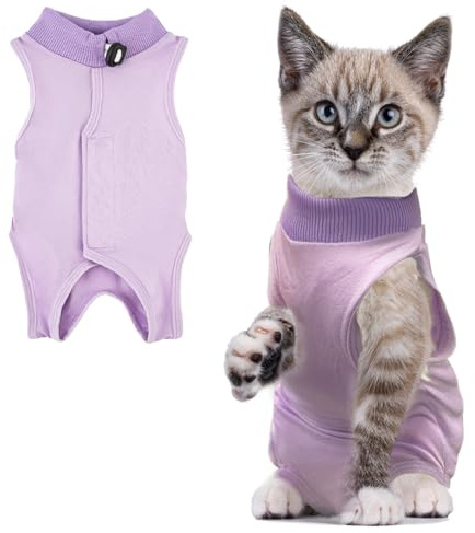 Kattåterställningsdräkt, Kattoperationsåterställningsdräkt Katt Baby växer efter operation Kattkroppsdräkt Katt efter operationsdräkt Body efter operation Återställningsdräkt Buksår (M, lila)