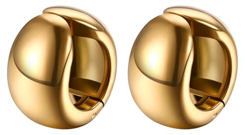 JewelryWe Chunky Gold Ohrclips Damen 14K Vergoldet Edelstahl Dick Huggie Creolen Fake Piercings Ohrklemmen Klein Leicht Clip Ohrringe Set Ohne Ohrloch Knorpel Ohrringe Schmuck Geschenk