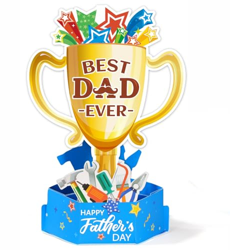 HOWAF 3D Pop Up Karte Vatertag mit Pokal, Vatertagskarte Pop Up Karte zum Vatertag für Papa Geschenk, Vatertagsgeschenk für Papa, Opa, Ehemann, Onkel, D