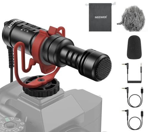 NEEWER Plug & Play Vlog Clip On Microphone, 20-20KHz Mini Supercardioid Mic with 3.5mm TRRS, Low Frequency Cut, Gain Control, Two OTG Compatible with 16 15 S25 Ultra Android Tablet Mac, VM11
