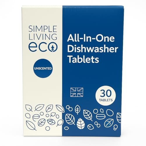 Simple Living Eco Dishwasher Tablets, Naturally Derived Dishwashing Detergent, Vegan and Plant-Based Dish Soap Tablets, Phosphate Free, 30 (Per Pack)