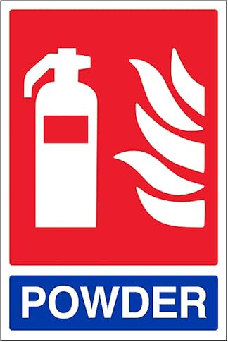 V Safety General - Señal de seguridad para extintor de incendios en polvo, 200 x 300 mm, 3 mm, aluminio cepillado