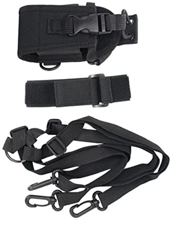 LIFKICH Schwarze Radiohalterung aus Nylon mit Armband und Tragegurt | 1 Satz, Abnehmbarer Mikrofonring, Elastische Clips und Anti Schwing Gurte