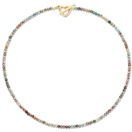 GAVU Collana da Donna Perline Rosse Blu Verdi, Collana Minimalista da Donna in Pietre Dure con Chiusura OT a Cuore