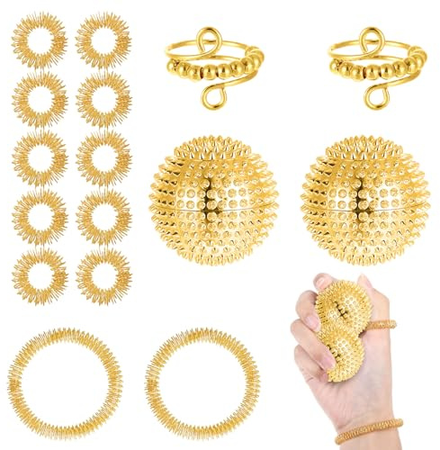 Akupressur Ring, Skills Borderline,16 Teiliges Anti Stress Set, Igelball Metall, Akupressur Armband für Erwachsene zur Entspannung