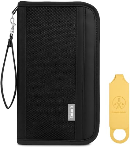 KQDRAVINE Porta Documentos con Etiqueta para Equipaje, Funda para Pasaportes con Bloqueador RFID, Portadocumentos Viaje, Passport Wallet, Impermeabile Portadocumenti da Viaggio para Mujeres y Hombres