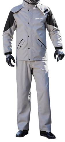 Combinaison de pluie de moto pour homme - Imperméable - Pour la pêche, la randonnée, le camping - Réfléchissante - Imperméable - Coupe-vent - Pantalon de pluie avec filet intérieur, O gris., L