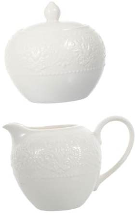 JEWEDECO 2 piezas Jarra de Cerámica para Leche y Azucarero con Tapa Ligero y Portátil para Café Hogar Restaurantes y Decoración de Mesa