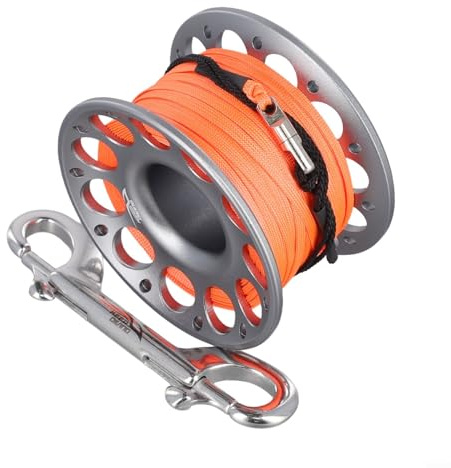 Besttoolifes Carrete de buceo de aleación de aluminio de aviación de 15 m/30 m, con línea de polifibra inoxidable y gancho de acero 316 de doble extremo de alta resistencia para buceo (30 m, gris)