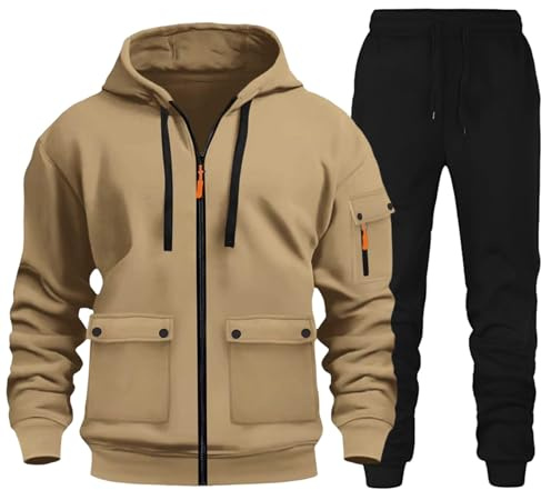 EODJXIO Tuta da Lavoro Beige 2026 Sauna Dimagrante Uomo Pantalone Cotone Estivo Zip Up Hoodie Y2k Felpa Streetwear Giapponese Senza Cappuccio