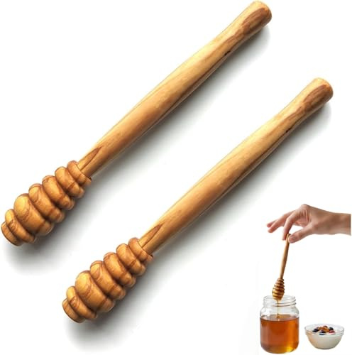 Venhvorer 2 Stück Honiglöffel Holz, Honig Löggel Geschenkidee Honigliebhaber, Holzlöffel Honig Holz Rührlöffel Löffel Rührer Gerader Griffstab für Marmelade,Sirup