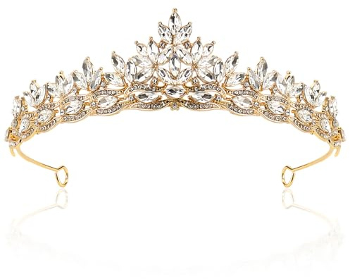 Kristalle Prinzessin Krone, Krone Damen, Braut Diadem, Tiara Damen, Geburtstag Krone für Hochzeit Prom Geburtstag Party (Golden)