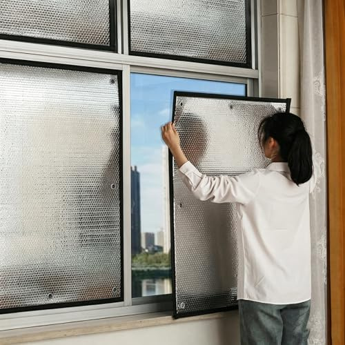 Film Anti Chaleur Fenetre Exterieur Interieur - 99% Protection Solaire, Occultant Opaque Anti Regard en Aluminium avec Ventouse Réutilisable pour Vitrage Fenêtre Lucarnes