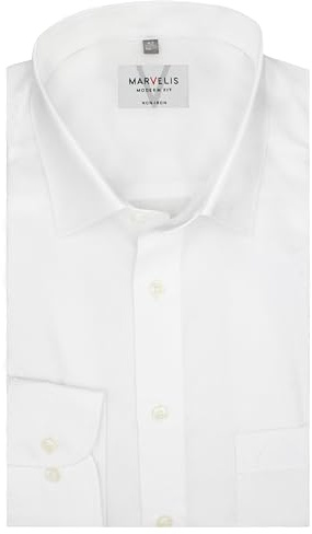 Marvelis Herren Hemd, Modern Fit, Extra lang 69er Arm, Bügelfrei, Knitterfrei, 100% Baumwolle, New Kent Kragen (42, Weiß)