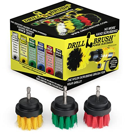 Drill Brush - Grout Cleaner - 2-inch Diameter Multi-Purpose Spin Brush Kit - Kitchen Accessories - Scrub Brush - Cast Iron Skillet - Scrubber - Bird Bath - Shower Cleaner - Bath Mat - Calcium - Rust