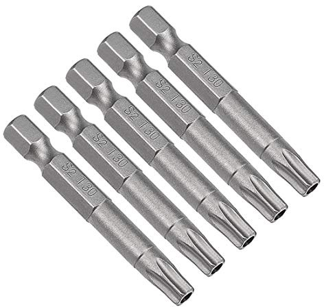 sourcing map Lot de 5 embouts de tournevis Torx magnétiques T30, tige hexagonale de 6,35 mm, longueur de 5,1 cm S2, sécurité inviolable