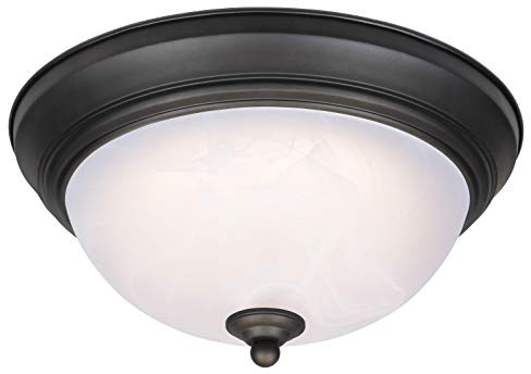 64006 Lámpara de techo de 28 cm para interiores con LED regulable, acabado en bronce aceitado con cristal de alabastro blanco