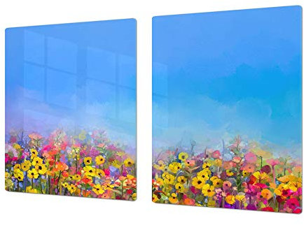 Enormous Tempered Glass Chopping Board - Induction Cooktop Cover – Single: 80 x 52 cm; Double: 40 x 52 cm; Flower Series DD06A
